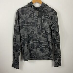 Ivory Ella Heritage Camo Regular Full Zip Hoodie With Elephant Graphic Medium